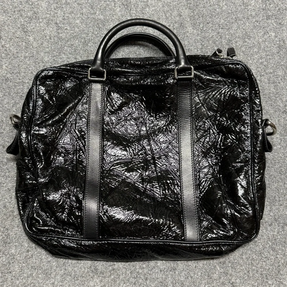 Dolce & Gabbana Briefcase Black Crinkle Leather Document Mens Business Bag